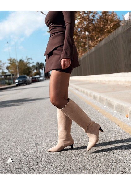 Remni Kadın Topuklu Çizme Bej Süet fırsatları