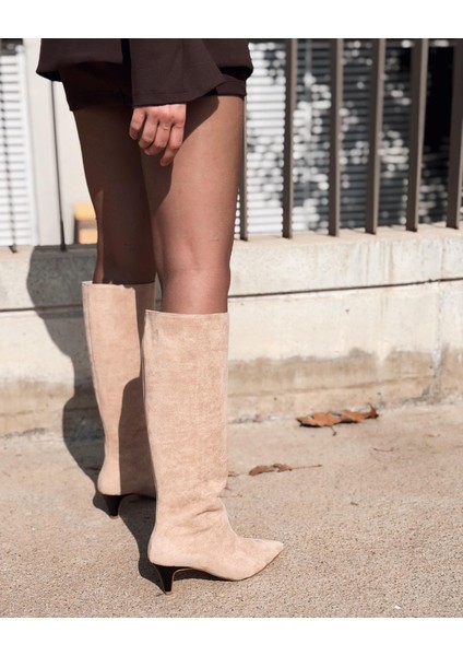 Remni Kadın Topuklu Çizme Bej Süet indirimleri