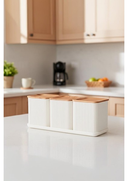 Valverdi - 3'lü 10 Parça Kaşıklı Bambu Görünümlü Tezgah Üstü Plastik Baharat Bakliyat Kavanoz Seti fiyatları