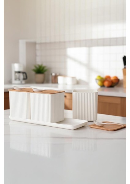 Valverdi - 3'lü 10 Parça Kaşıklı Bambu Görünümlü Tezgah Üstü Plastik Baharat Bakliyat Kavanoz Seti modelleri