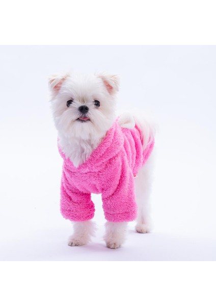 Pembe Lucca Teddy Hoodie Ayı Kulaklı Peluş Köpek Kıyafeti Kedi Kıyafeti Köpek Sweati