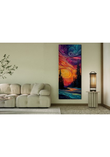 Panoramik Soyut Gün Batımı Orman Temalı Kanvas Tablo – Modern Dikey Renkli Duvar Dekoru fiyatları