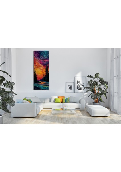 Panoramik Soyut Gün Batımı Orman Temalı Kanvas Tablo – Modern Dikey Renkli Duvar Dekoru modelleri