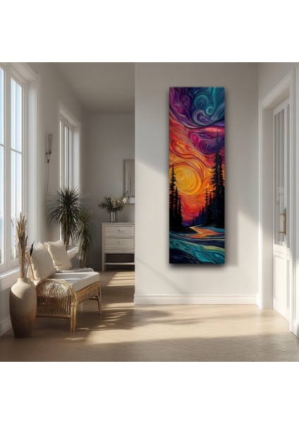 Panoramik Soyut Gün Batımı Orman Temalı Kanvas Tablo – Modern Dikey Renkli Duvar Dekoru indirimleri