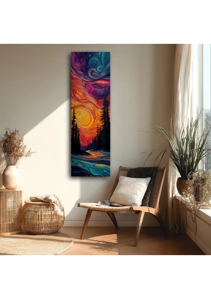 Panoramik Soyut Gün Batımı Orman Temalı Kanvas Tablo – Modern Dikey Renkli Duvar Dekoru