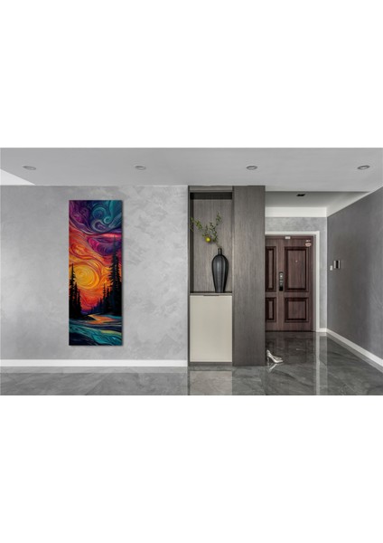 Panoramik Soyut Gün Batımı Orman Temalı Kanvas Tablo – Modern Dikey Renkli Duvar Dekoru