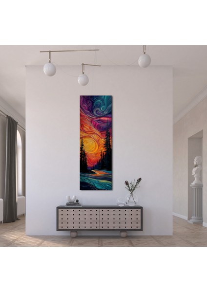 Panoramik Soyut Gün Batımı Orman Temalı Kanvas Tablo – Modern Dikey Renkli Duvar Dekoru