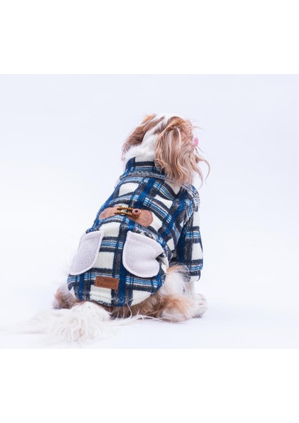 Mavi Chicago Checks Ekose Desenli Düğmeli Köpek Ceketi Kalın Peluş Köpek Kıyafeti Kedi Kıyafeti
