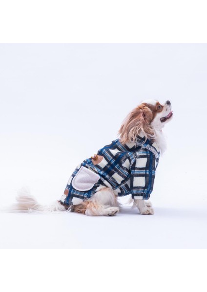 Mavi Chicago Checks Ekose Desenli Düğmeli Köpek Ceketi Kalın Peluş Köpek Kıyafeti Kedi Kıyafeti modelleri
