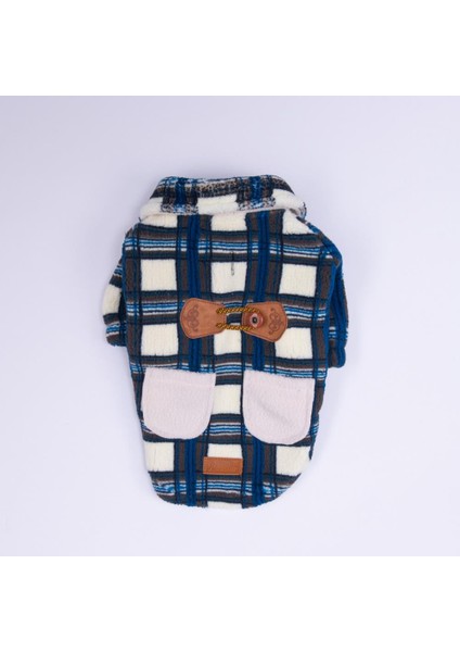 Mavi Chicago Checks Ekose Desenli Düğmeli Köpek Ceketi Kalın Peluş Köpek Kıyafeti Kedi Kıyafeti indirimleri