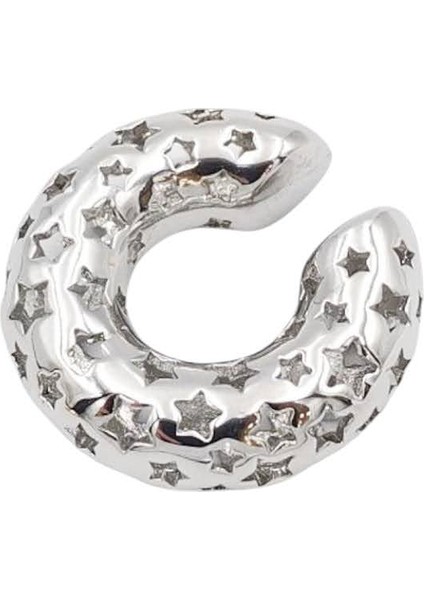 Earcuff Çelik Bombeli Yıldız Kıkırdak Küpe Gümüş Renk