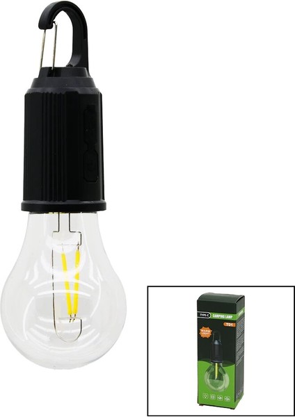 USB Şarjlı Seyyar Ampul=rustik Kamp Lambası Mandallı Kanca Askı - 3 Kademe Işık (5148)