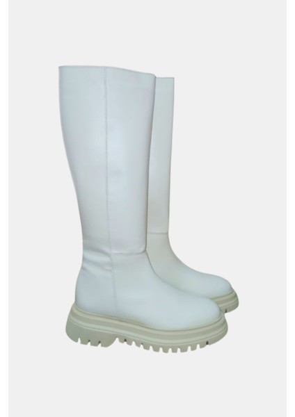 Bej Cilt Kadın Hakiki Deri Platform Çizme