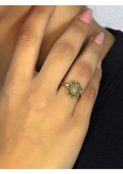 Doğal Taş Sitrin Doğal Taşlı Antik Model Kadın Ayarlanabillir Yüzük EUY77S