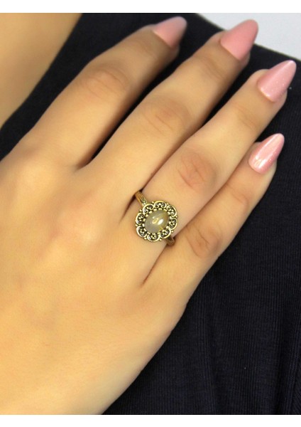 Doğal Taş Sitrin Doğal Taşlı Antik Model Kadın Ayarlanabillir Yüzük EUY77S fiyatları