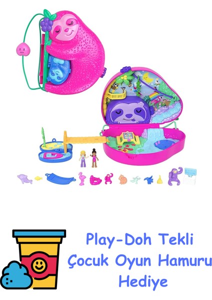 ™ Tembel Hayvan Ailesi 2'si 1 Arada Kompakt Çanta Polly Pocket™ Bebekler ve Oyun Seti, Seyahat Oyuncakları, Tembel Hayvan Ailesi 2'si 1 Arada Kompakt Çanta + Play-Doh Oyun Hamuru