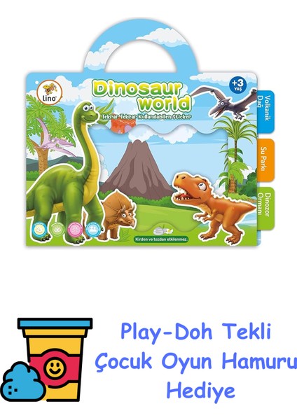 Tekrar Tekrar Kullanılabilen Sticker Dinosaur World + Play-Doh Oyun Hamuru