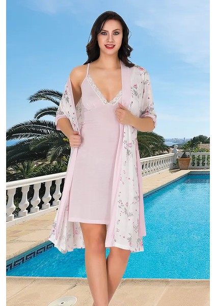 Lady Pembe Penye Gecelik Sabahlık Takım