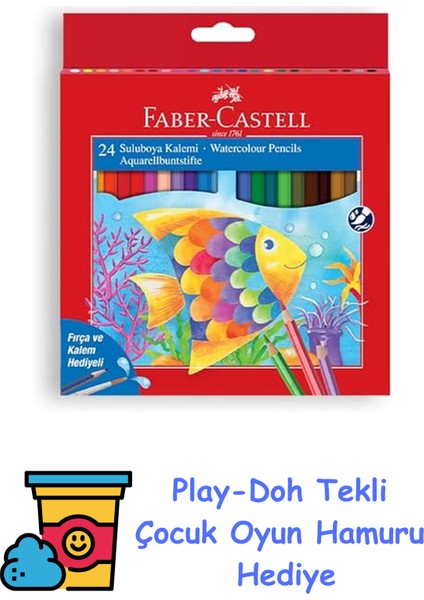 Karton Kutu Sulu Boya Kalemi, 24 Renk, Suda Çözünebilir, Fırça ve Kalem Hediyeli, Yaratıcılığı Destekleyen Boya Kalemi + Play-Doh Oyun Hamuru