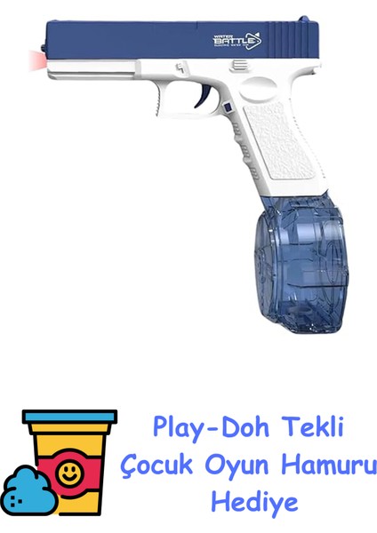 Şarjlı Elektrikli Su Tabancası Tam Otomatik 10M Fışkırtma Havuz Deniz Açık Hava Işıklı 300 ml Kapasiteli 500 Mah Bataryalı + Play-Doh Oyun Hamuru