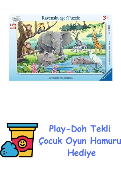 15 Parçalı Çerçeveli Puzzle HAYVANLAR-061365 + Play-Doh Oyun Hamuru