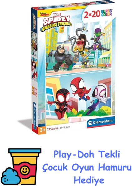 24794 Supercolor Marvel Spidey And His Amazing Friends-2 20 Parça Yapboz, 3 Yaşından Büyük Çocuklar Için, Italya'da Üretilmiştir, Çok Renkli, Orta Boy + Play-Doh Oyun Hamuru