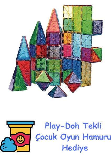 Magna Tiles Clear Colors 100 Parça Manyetik LEGO + Play-Doh Oyun Hamuru