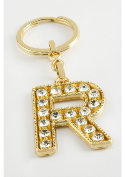 Techmrt Sarı Renkli Taşlı Harf Anahtarlık-R