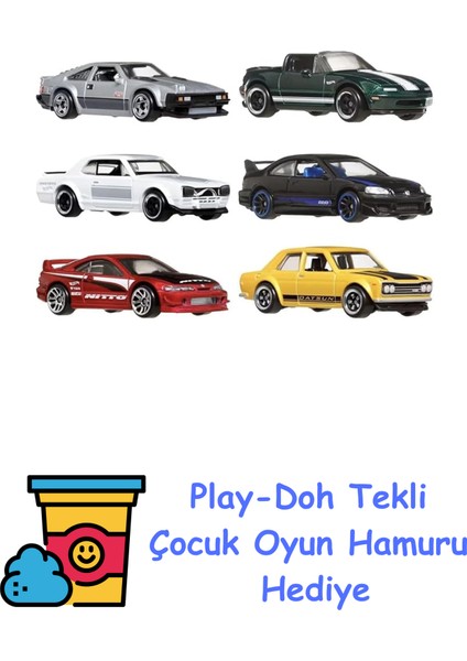 1:64 Ölçekli Metal Oyuncak Arabalar, Özel Süslemelere Sahip 6'lı Japon Aracı Seti (Stiller Çeşitlilik Gösterebilir), JBY77 + Play-Doh Oyun Hamuru