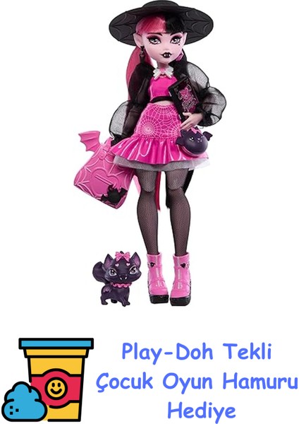 Acayip Havalı Arkadaşlar - Draculaura Evcil Hayvanı Kont Fabulous ve Aksesuarlarıyla Monster High Acayip Havalı Arkadaşlar - Draculaura HRP64 + Play-Doh Oyun Hamuru