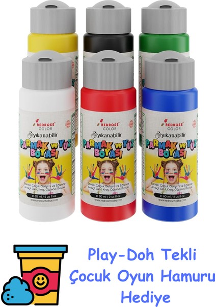 Ana Renkler Parmak Boyası 6'lı Set 6X60 ml + Play-Doh Oyun Hamuru