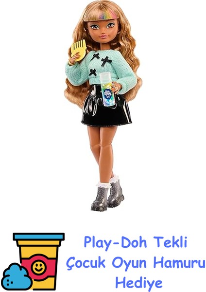 Dream Besties Bebek ve Aksesuarları, Çıkarılabilir Kıyafetleriyle Eklemleri Bükülebilen, Dalgalı Kahverengi Saçlı Zia Bebek, Saç ve Ay Temalı 7 Aksesuar, JGG36 + Play-Doh Oyun Hamuru