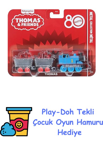 Thomas ve Arkadaşları Oyuncak Tren, Birinci Sınıf Süslemeleri, 2 Döner Tekerlekli Yük Vagonu ve Kırmızı Kristal Kargosuyla Mattel'in 80. Yılı Küçük Metal Lokomotif, Jf + Play-Doh Oyun Hamuru