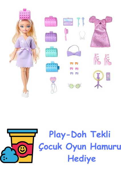 Dream Besties Barbıe Ile Hazırlan Şekillendirilmiş Saçlı Barbie 'malibu' Bebek, Sürpriz Saç Aksesuarları ve 15'ten Fazla Görünüm, JGG38 + Play-Doh Oyun Hamuru
