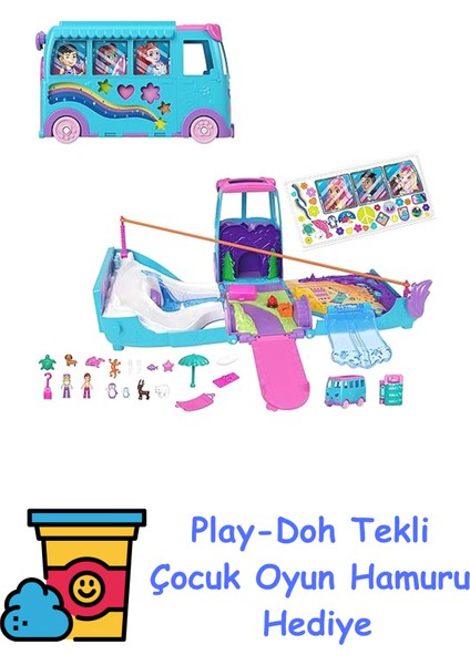 ™ Karavan Macerası™ Polly Pocket Karavan Macerası Oyun Seti, Mikro Bebekler, Dönüştürülebilir Karavan, Evcil Hayvanlar ve Oyuncak Araba JCC22 + Play-Doh Oyun Hamuru