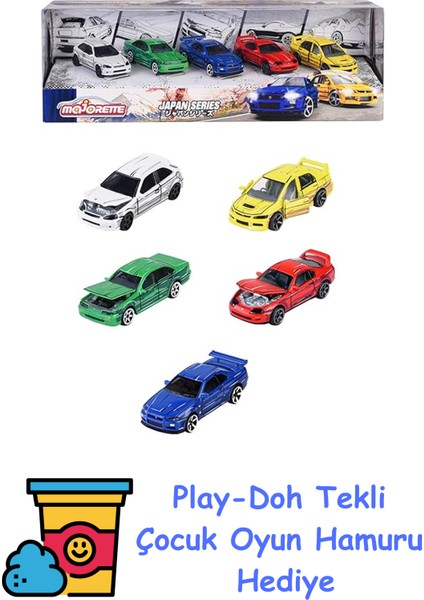 - Araç Seti Japon Serisi (5 Araba) - 5 Adet Metal Oyuncak Araba, Anime Tarzı, Her Biri 7,5 Cm, Koleksiyoncular ve 3 Yaşından Büyük Çocuklar Için, Serbest Har + Play-Doh Oyun Hamuru