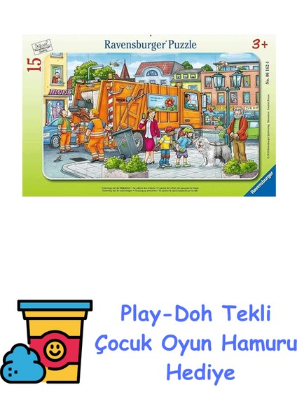 61624 Çöp Toplama Kamyonu Çocuk Puzzle, 15 Parça + Play-Doh Oyun Hamuru