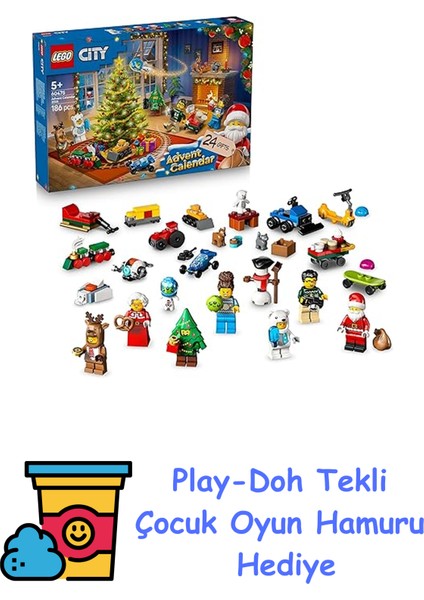 City 2025 Yılbaşı Takvimi 60475 – 5 Yaş ve Üzeri Erkek ve Kız Çocuklar Için Yılbaşına Geri Sayım Yapan, Günlük Sürpriz Oyuncaklarla Dolu Yaratıcı Oyuncak Yapım Se + Play-Doh Oyun Hamuru