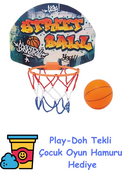 107406024 Basketbol Seti, Kapı Askılı, Tahta 27 x 5 x 21 Cm, Fileli Pota 15 Cm, Top 8,6 Cm, 3 Yaş ve Üzeri + Play-Doh Oyun Hamuru