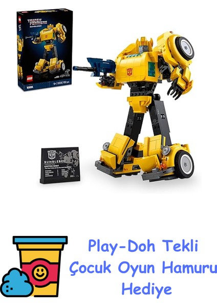 Icons Transformers Bumblebee 10338, Yetişkinler Için Koleksiyonluk Robot Aksiyon Figürü Yapım Seti (950 Parça) + Play-Doh Oyun Hamuru