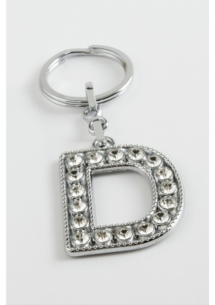 Techmrt Gümüş Renkli Taşlı Harf Anahtarlık-D