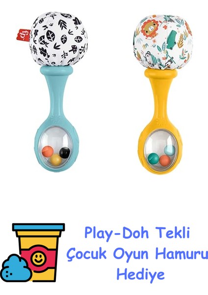 Neşeli Marakas Fisher-Price Neşeli Marakas Oyuncak, 3 Ay ve Üzeri Bebekler Için 2'li Set, Yüksek Kontrastlı Renkler HMF34 + Play-Doh Oyun Hamuru