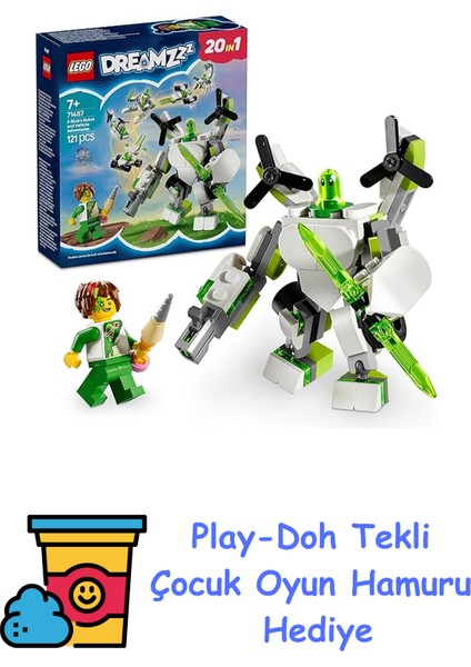 Dreamzzz Z-Blob’un Robot ve Araç Maceraları 71487-7 Yaş ve Üzeri Erkek ve Kız Çocukları Için Yaratıcı Robot Oyuncak Yapım Seti, Doğum Günü Hediyesi (121 Parça) + Play-Doh Oyun Hamuru
