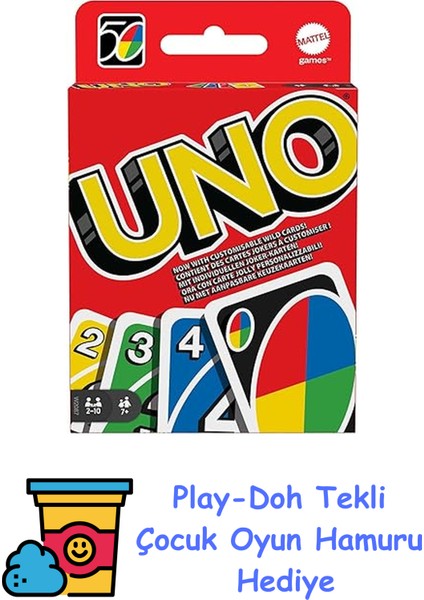 Mattel Games Uno Uno Kartlar, Renk ve Sayı Eşleştirmeli Klasik Kart Oyunu, Mattel Games W2087 W2087 + Play-Doh Oyun Hamuru