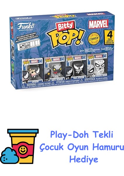 Bitty Pop: Spider Man - Venom 4'lü Paket Chase, Oyuncak Figür + Play-Doh Oyun Hamuru