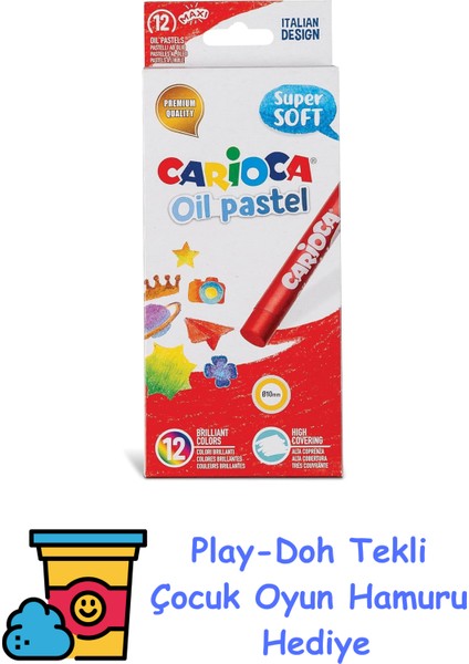 Yağlı Pastel Boya Kalemi 12'li + Play-Doh Oyun Hamuru