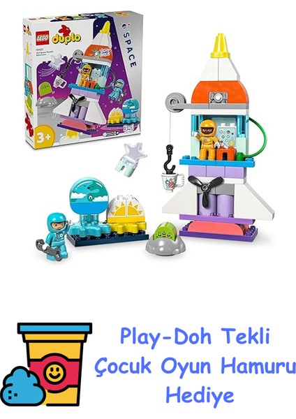 Duplo 3’ü 1 Arada Uzay Mekiği Macerası 10422-3 Yaş ve Üzeri Çocuklar Için Astronot Minifigürü Içeren Eğitici Oyuncak Yapım Seti, Doğum Günü Hediyesi Fikri (58 Par + Play-Doh Oyun Hamuru