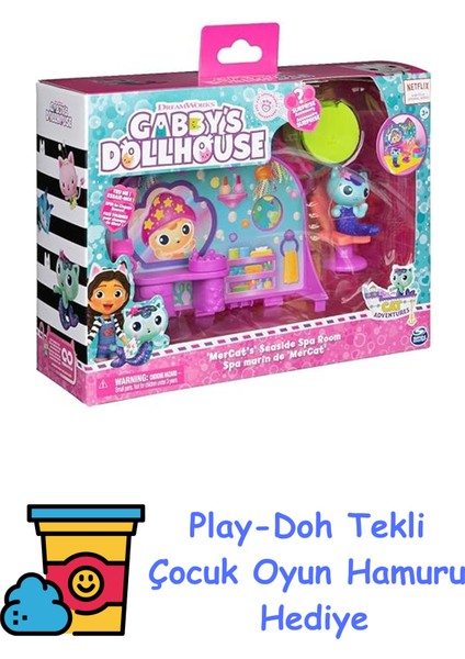 Gabby's Dollhouse Deluxe Room Oyun Seti, Deniz Kedicikleri, Mobilya Parçaları ve Tematik Aksesuarlar ile Spa Odası, 3 Yaş ve Üzeri + Play-Doh Oyun Hamuru