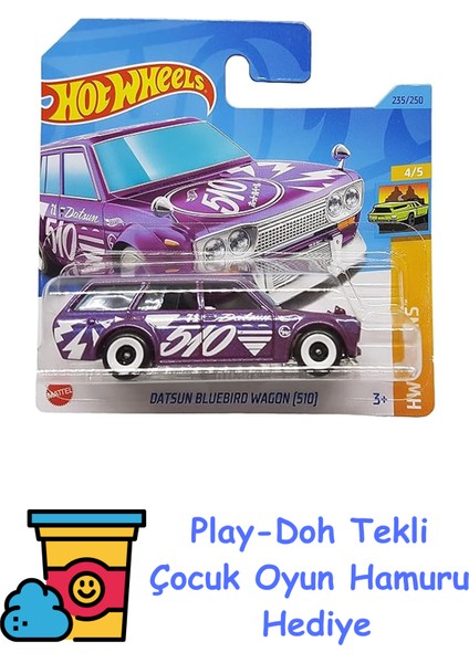 - Datsun Bluebird Vagon [510] - Hw Vagons 4/5 - HKH72 - Short Card - Nissan - Lila Metalik - Mattel 2023 + Play-Doh Oyun Hamuru