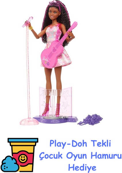 Pop Yıldızı Bebek Barbie 65. Yıl Dönümü Kariyer Koleksiyonu Pop Yıldızı Bebek ve Hareketli Sahne Dahil 10 Aksesuar HRG43 + Play-Doh Oyun Hamuru